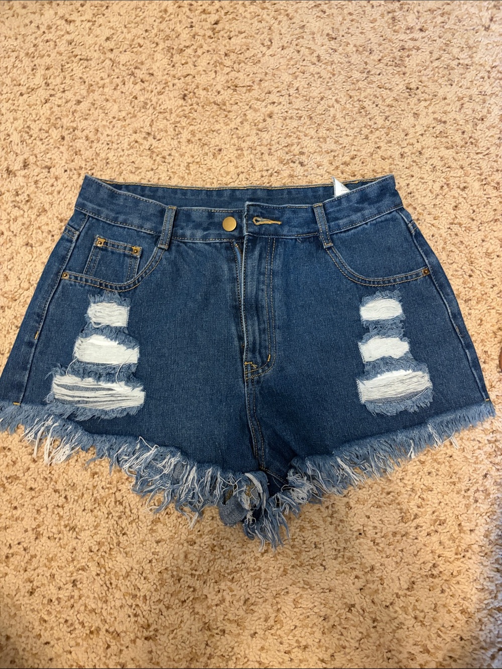 Denim Distressed High-Waist Women Shorts - Dark Blue size Medium 6